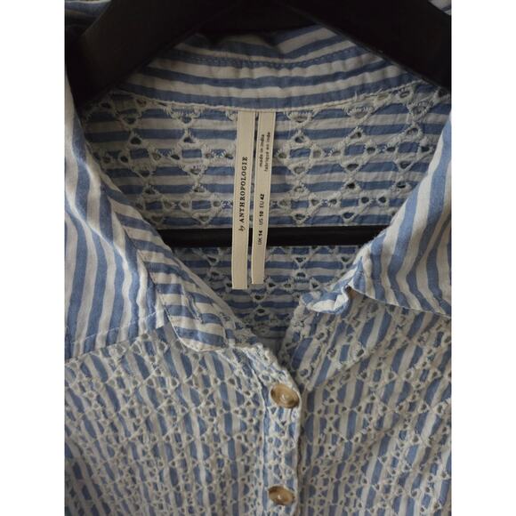 Anthropologie Kismet Blue white Eyelet Embroidered Midi Shirt Dress size 10 - Picture 2 of 7